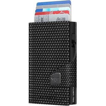 TRU VIRTU Wallet Click & Slide Coin Pocket - leather Diagonal Carbon Black
