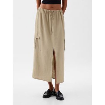 GAP 875088-02 Lněná midi sukně utility Hnědá