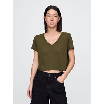 GAP 778373-06 Lněné crop tričko Zelená