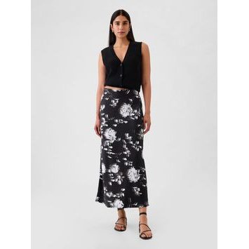 GAP 517636-00 Saténová maxi sukně Černá
