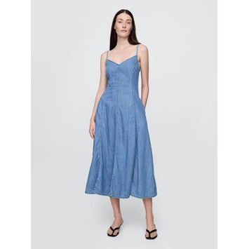 GAP 770415-00 Džínové maxi šaty s kapsami Modrá