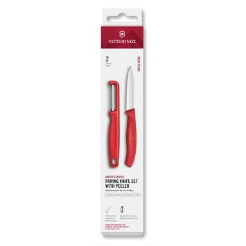VICTORINOX Swiss Classic, paring knife set with I-peeler, 2pcs, red, box