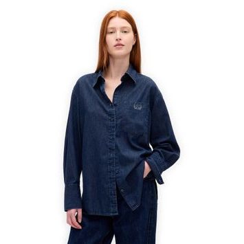 GAP 799674-00 Oversize džínová košile s logem Big Shirt UltraSoft Tmavě modrá
