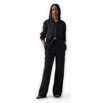 GAP 877623-08 Kalhoty z lněné směsi Relaxed Wide-Leg Černá