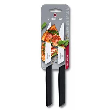 VICTORINOX Swiss Modern, steak knife, 2pcs, 12cm, wavy, black, blister