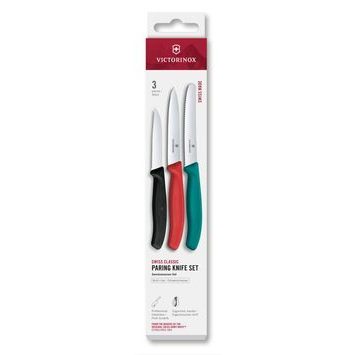 VICTORINOX Swiss Classic, paring knife set, 3pcs, straight/wavy, green/red/black, box
