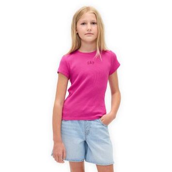 GAP 817681-02 Dětské žebrované tričko s logem Růžová