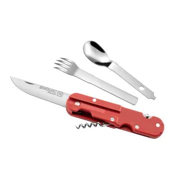 TB OUTDOOR BIVOUAC RED HANDLE - TEXTILE POUCH - FORK and SPOON