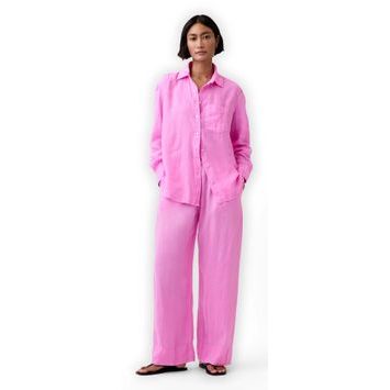 GAP 877623-04 Kalhoty z lněné směsi Relaxed Wide-Leg Růžová