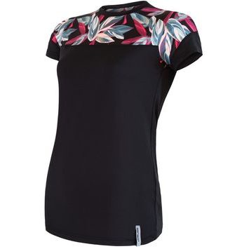 SENSOR COOLMAX IMPRESS dámské triko kr.rukáv, černá/leaves