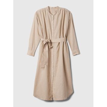 GAP 857614-01 Lněné midi šaty Béžová