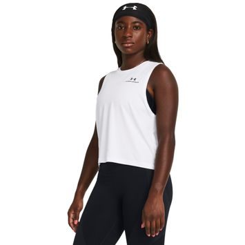 UNDER ARMOUR Rush Energy Crop Tank, White / Black