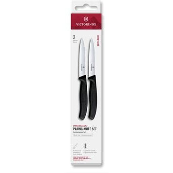 VICTORINOX Swiss Classic, paring knife set, 2pcs, 10cm, straight/wavy, black, box