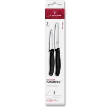 VICTORINOX Swiss Classic, paring knife set, 2pcs, straight/wavy, black, box