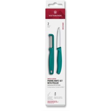 VICTORINOX Swiss Classic, paring knife set with I-peeler, 2pcs, green, box