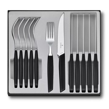 VICTORINOX Swiss Modern, table set (steak knife), 12pcs, 12cm, wavy, black
