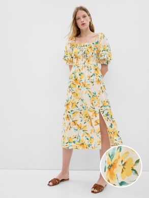 GAP 549216-01 Lněné květované šaty Žlutá