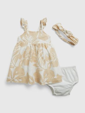GAP 669788-00 Baby lněné šaty s čelenkou Béžová