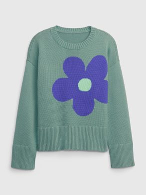 GAP 517425-01 Dětský svetr s květinou Zelená