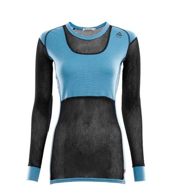 ACLIMA WoolNet Crew Neck shirt, Woman Azure Blue / Jet Black