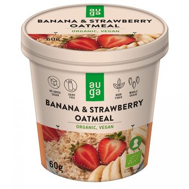 AUGA Organic Whole Grain Oat Porridge with Banana and Strawberries 60g