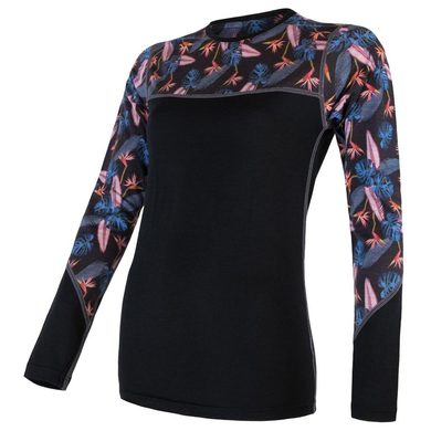 SENSOR MERINO IMPRESS ladies long sleeve shirt, black/floral