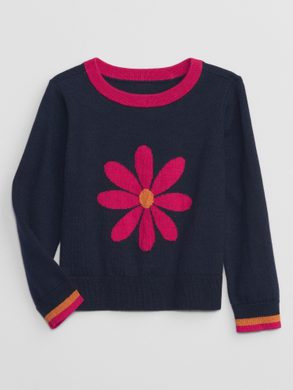 GAP 725398-00 Dětský svetr s květinou Tmavě modrá