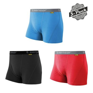 SENSOR MERINO ACTIVE pánské trenky 3-pack černá/červená/modrá