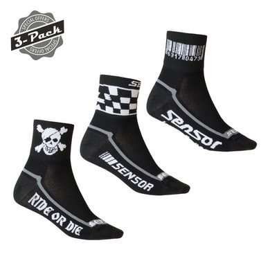 SENSOR 3-PACK RACE SOCKS, CODE/CHESS/PIRATE