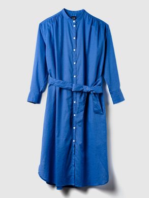 GAP 594754-01 Lněné košilové midi šaty Modrá