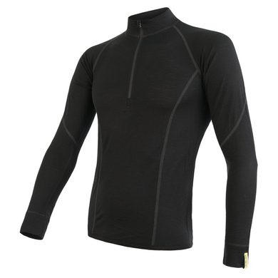 SENSOR MERINO ACTIVE men's long sleeve shirt with stand-up zipper, black