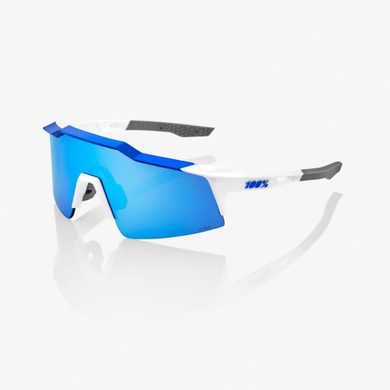 100% Speedcraft SL - Matte White/Metallic Blue - HiPER Blue Multilayer Mirror Lens