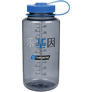 NALGENE Wide-Mouth 1000 mL Gray w/Blue Cap, Happy Gene Sustain