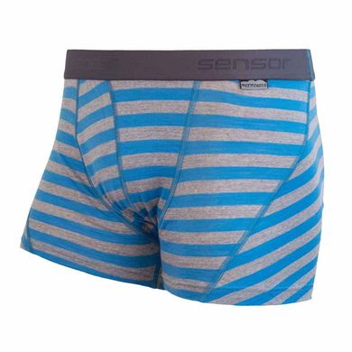 SENSOR MERINO ACTIVE men's shorts, blue/grey thin stripes