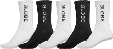 GLOBE Cremorne Crew Sock 5 Pack White Black - Pánské ponožky