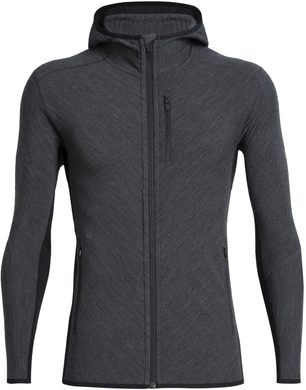 ICEBREAKER M Descender LS Zip Hood, JET HTHR/BLACK