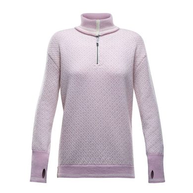 DEVOLD Slogen Woman Zip Neck Pink/offwhite