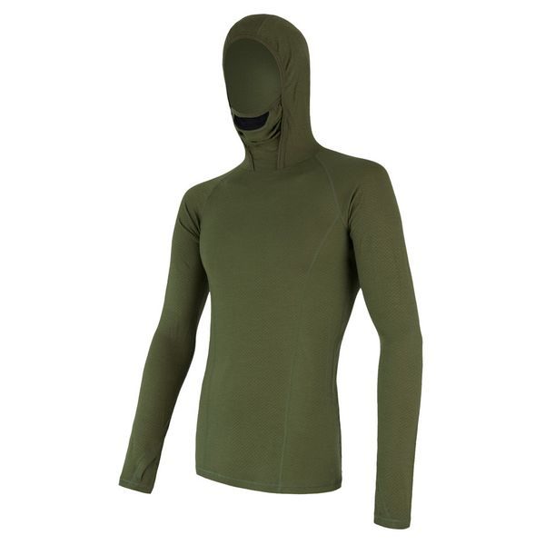 MERINO DF pánské triko dl. rukáv s kapucí safari