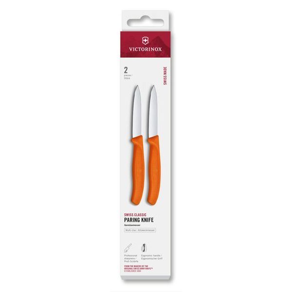 Swiss Classic, paring knife, 2pcs, 8cm, straight, pointed tip, orange, box