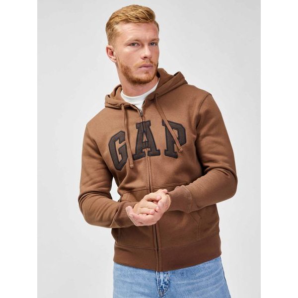 840496-06 Mikina s logem a kapucí fleece, Hnědá