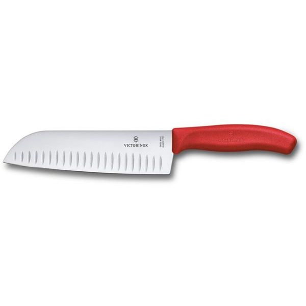 Swiss Classic, santoku knife, 17cm, straight, fluted, red, blister