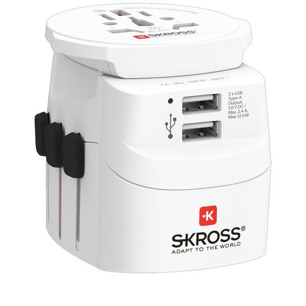 PA46W cestovní adaptér PRO Light USB 2A - World, UK+USA+AUS/CN, univerzální, uzemněný, 2x USB-A 12W