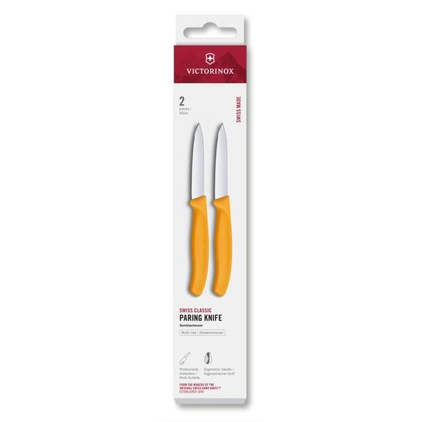 Swiss Classic, paring knife, 2pcs, 8cm, straight, pointed tip, yellow, box
