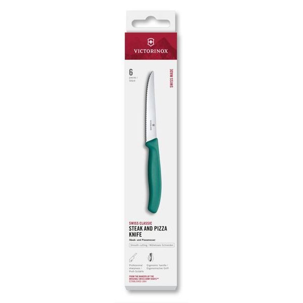 Swiss Classic, steak & pizza knife, 6pcs, 11cm, wavy, green, box