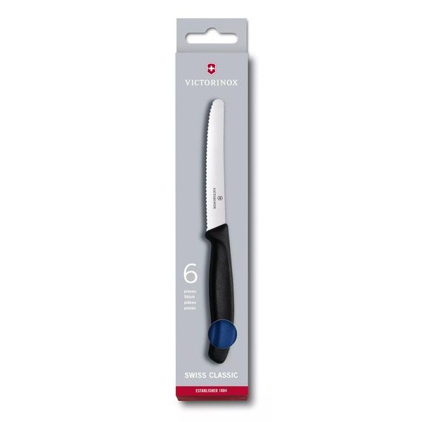 Swiss Classic, tomato and table knife, 6pcs, 11cm, wavy, blue