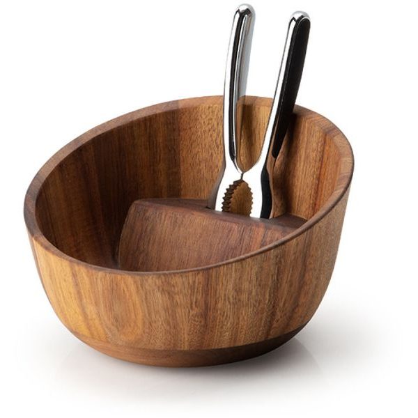 Nut bowl with slanted edge with acacia nutcracker
