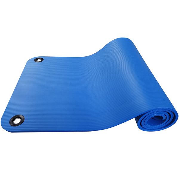 NBR fitness mat with two hanging holes 183×61×1cm - blue