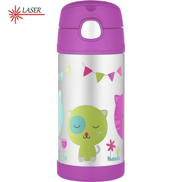 Dětská termoska s brčkem 355 ml kočka