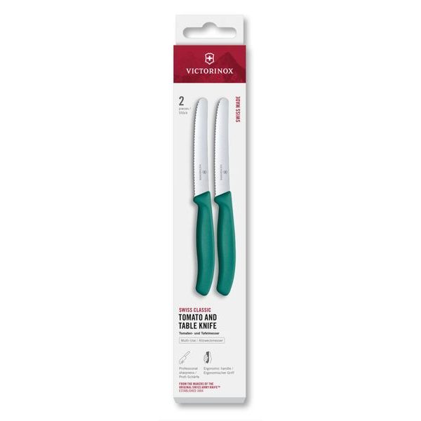 Swiss Classic, tomato & table knife, 2pcs, 11cm, wavy, green, box