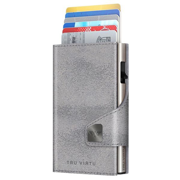Wallet Click & Slide - leather Glitter Silver